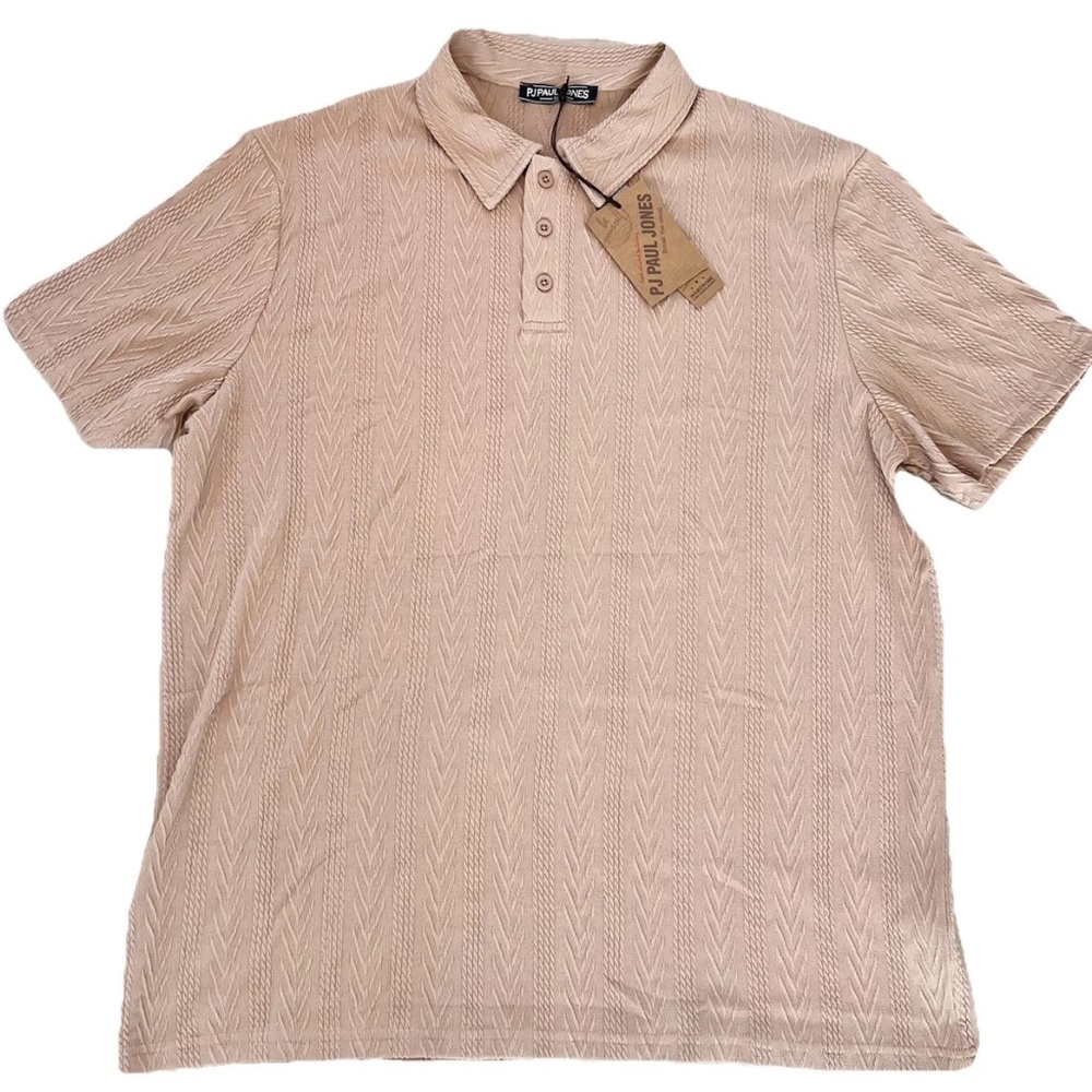 PJ Paul Jones Shirt Mens XL Collar Polo Short Sleeve Button Up Apricot NWT